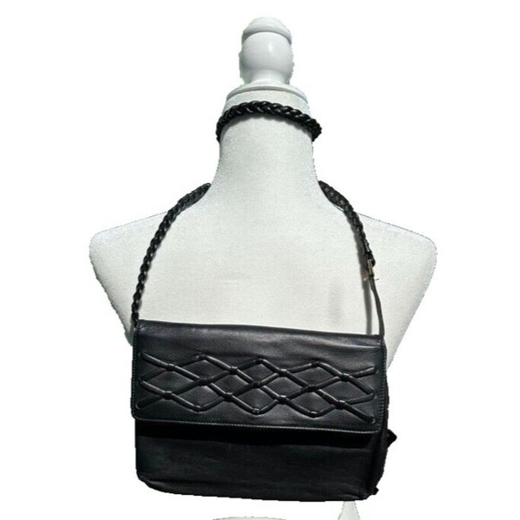 Vintage Womens Crossbody Black Leather Pocketbook Adjustable strap Italy Made - Picture 1 of 10